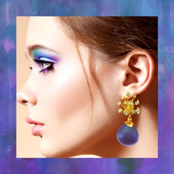 Alexis Bittar | Purple & Gold Study Stud Earrings w/Crystal Burs - Picture 6 of 6